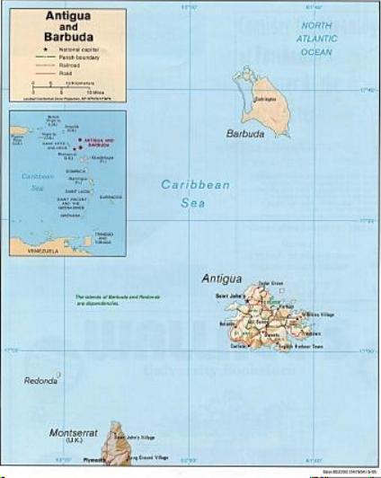 Carte de Relief Ombragé d'Antigua et Barbuda