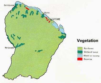 Carte Végétation de la Guyane Française