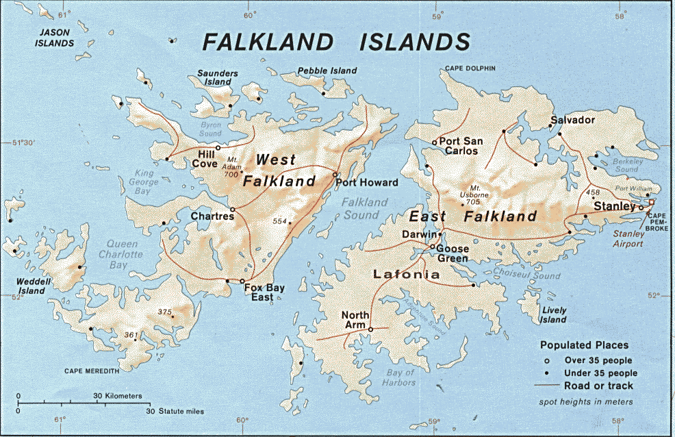 Carte des îles Malouines, Argentine