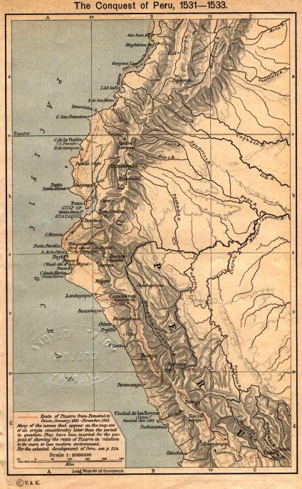 Conquest of Peru Map, 1531 - 1533