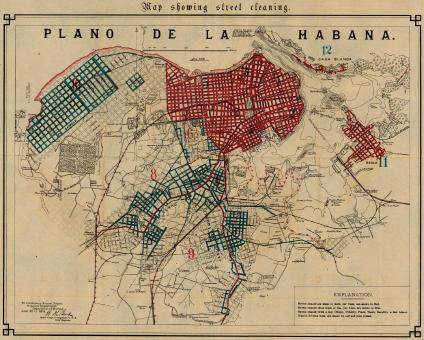 Havana - Map Showing Street Cleaning 1899