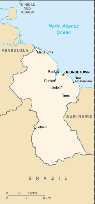 Mapa Escala Pequeña de Guyana
