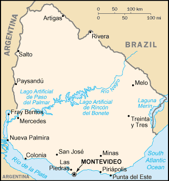 Mapa Escala Pequeña de Uruguay