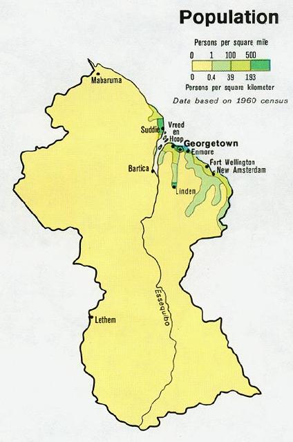Mapa Poblacion de Guyana