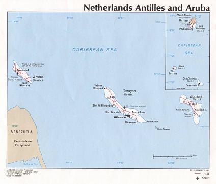 Mapa Politico de Aruba, Antillas Neerlandesas,