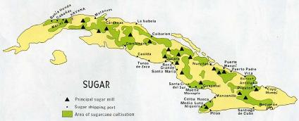 Mapa Producción de Azúcar Cuba