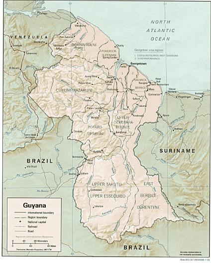 Mapa Relieve Sombreado de Guyana