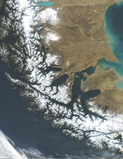 Mapa Satelital, Foto, Imagen Satelite, Foto, Imagen Satélite del Estrecho de Magellan, Chile y Argentina, Sudamerica