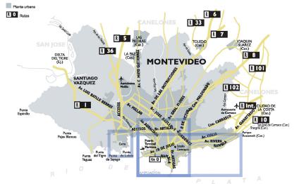 Montevideo Access, Main Roads Map, Uruguay