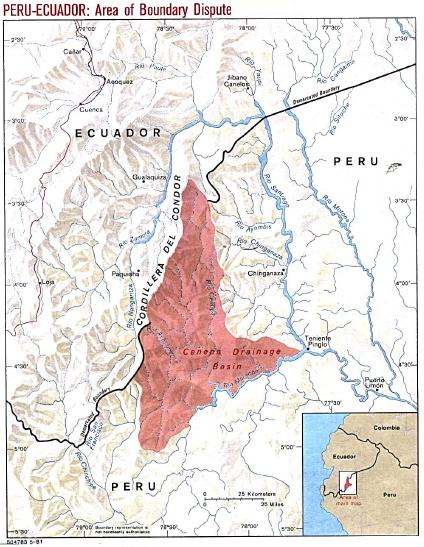 Peru-Ecuador (Area of Boundary Dispute Map)
