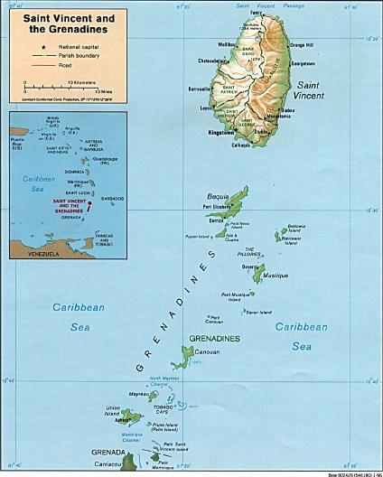 Saint Vincent and the Grenadines Shaded Relief Map