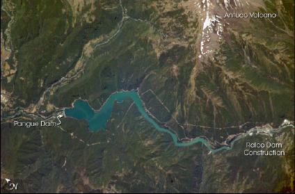 Satellite Image, Photo of Pangue Dam, Bíobío River, Chile