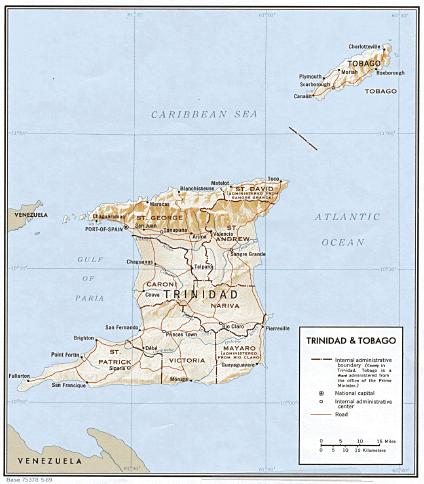 Trinidad and Tobago Shaded Relief Map