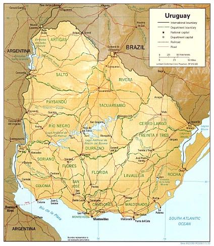 Uruguay Shaded Relief Map