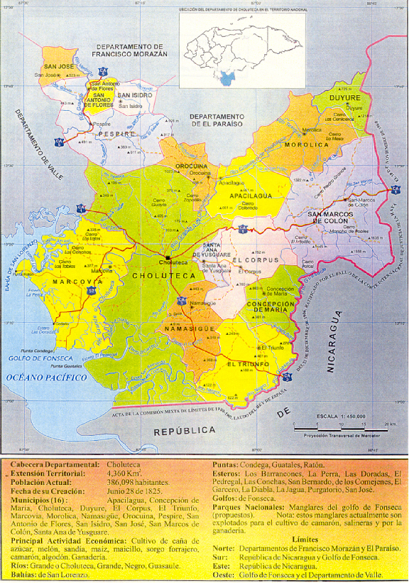 Choluteca Department Political Map, Honduras