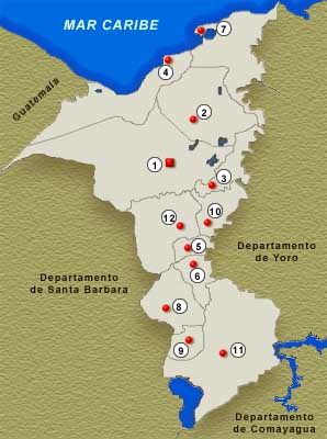 Cortés Department Map, Honduras