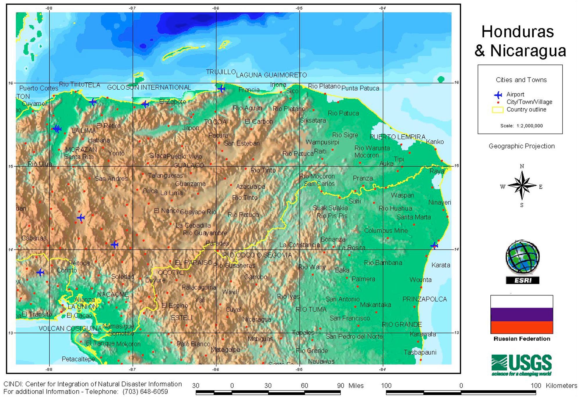 Eastern Honduras Relief Map