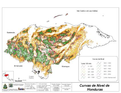 Honduras Elevation Level Curves Map