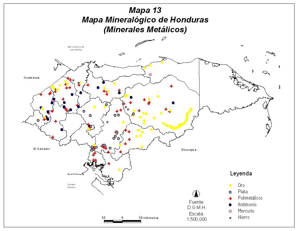 Honduras Mineral Map (Metallic)
