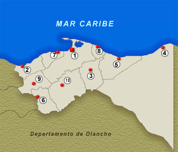 Mapa Departamento de Colon, Honduras