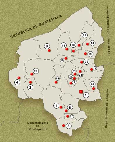 Mapa Departamento de Copan, Honduras