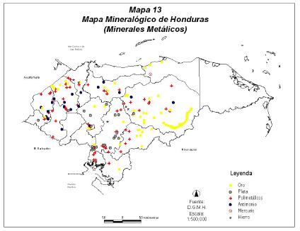 Mapa Mineralógico de Honduras (Metálico)