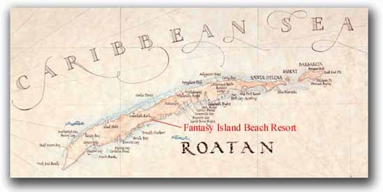 Roatan Island Map, Bay Islands Department, Honduras