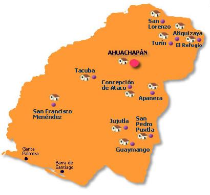 Ahuachapán Departamento Map, El Salvador