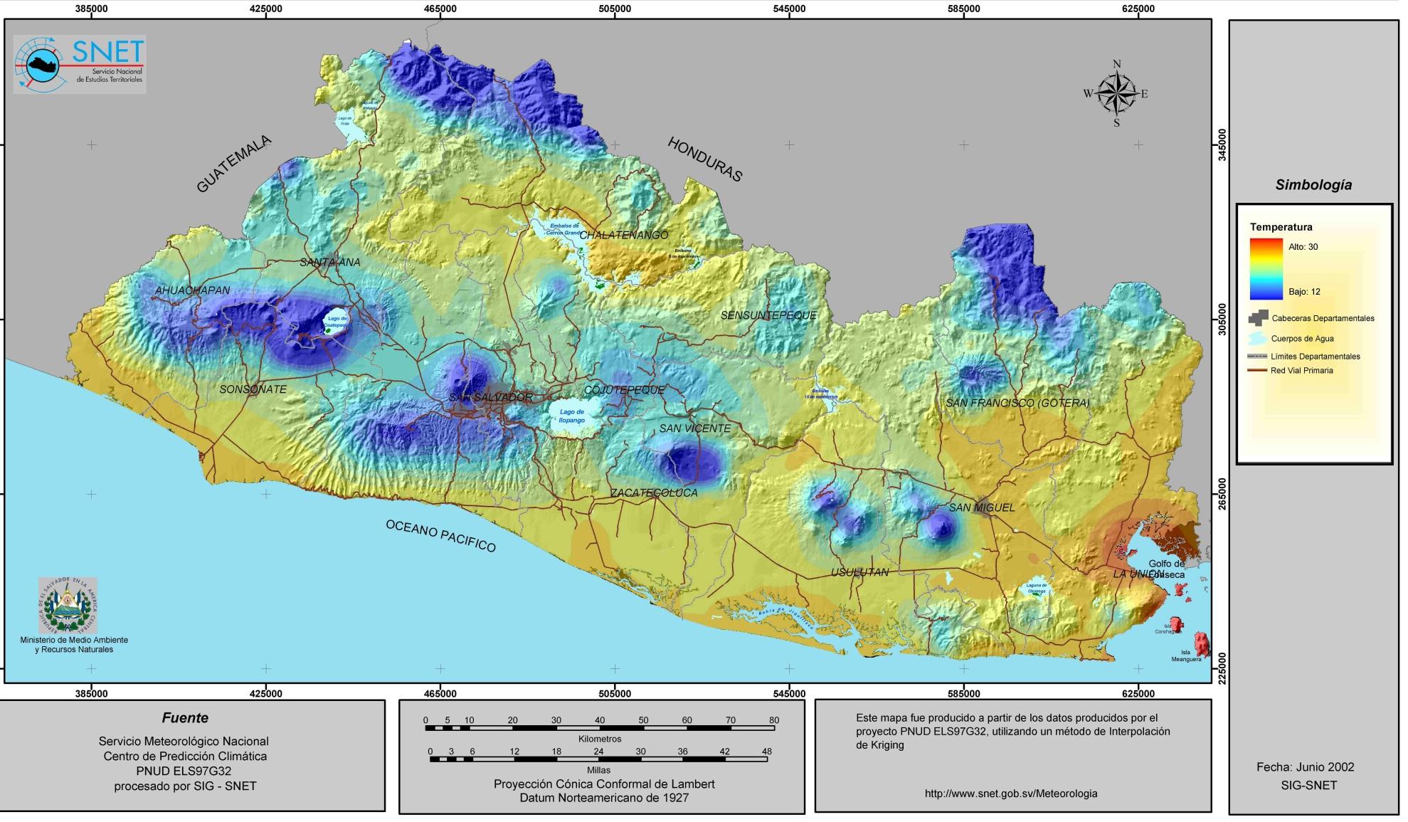El Salvador Temperature Map