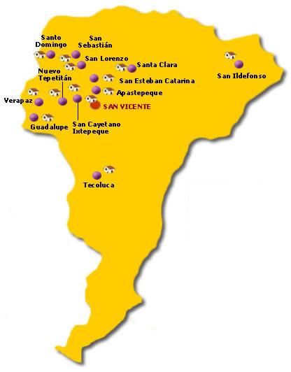 San Vicente Departamento Map, El Salvador