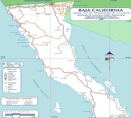Carte de la Basse Californie du Nord, Mexique