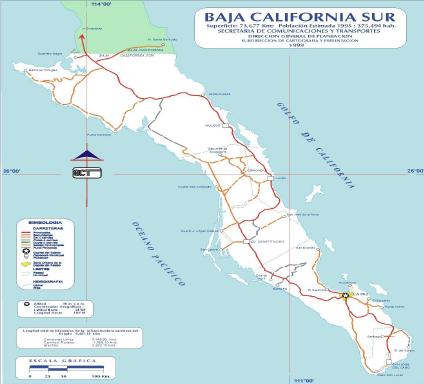 Carte de la Basse Californie du Sud, Mexique