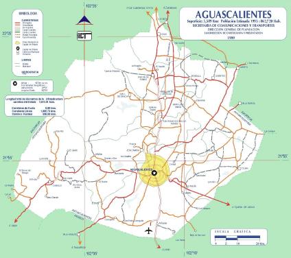 Carte de l'État d'Aguascalientes, Mexique