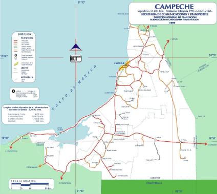 Carte de l'État de Campeche, Mexique