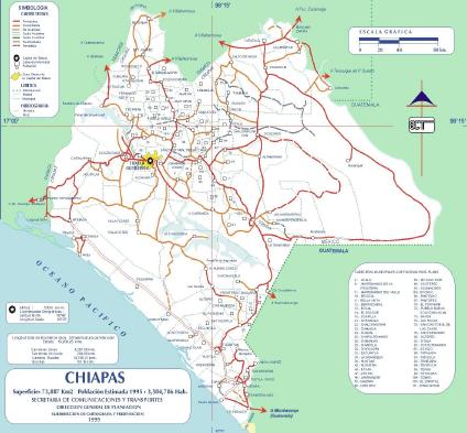 Carte de l'État de Chiapas, Mexique