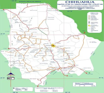 Carte de l'État de Chihuahua, Mexique