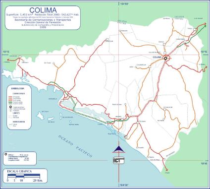 Carte de l'État de Colima, Mexique