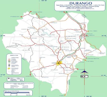 Carte de l'État de Durango, Mexique