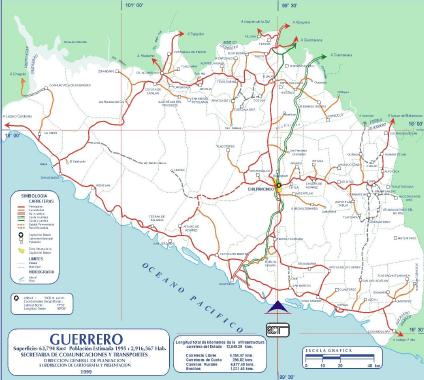 Carte de l'État de Guerrero, Mexique