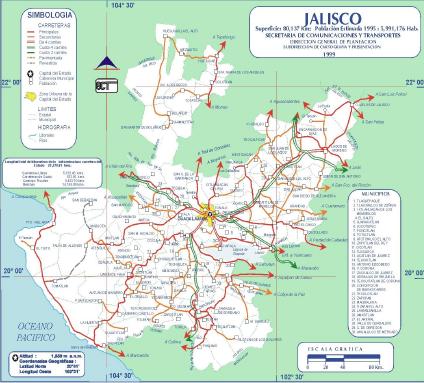 Carte de l'État de Jalisco, Mexique