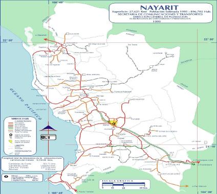 Carte de l'État de Nayarit, Mexique
