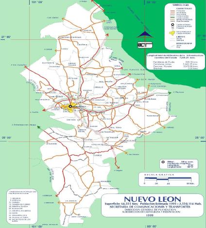 Carte de l'État de Nuevo León, Mexique