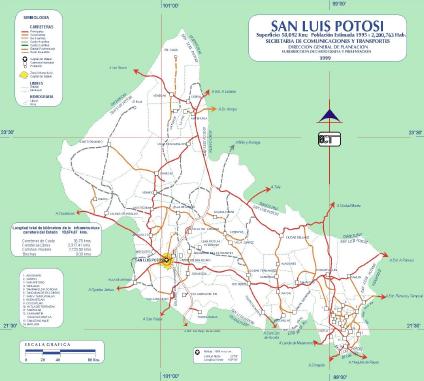 Carte de l'État de San Luis Potosi, Mexique