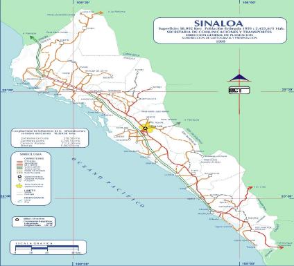 Carte de l'État de Sinaloa, Mexique