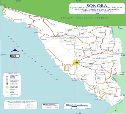Carte de l'État de Sonora, Mexique
