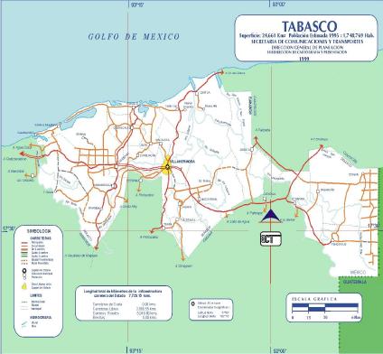 Carte de l'État de Tabasco, Mexique