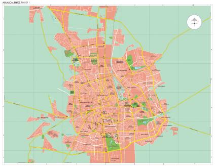Carte de la Ville d'Aguascalientes, Mexique