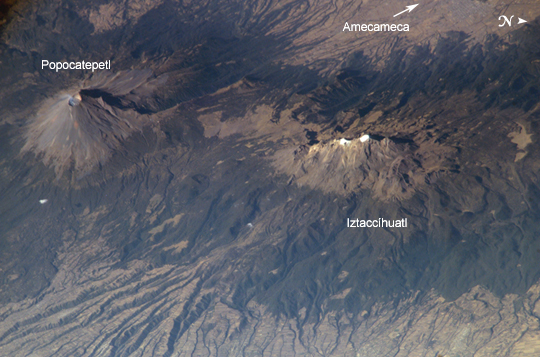 Photo, Image et Carte Satellite des Volcans Popocatépetl et Iztaccihuatl, Mexique
