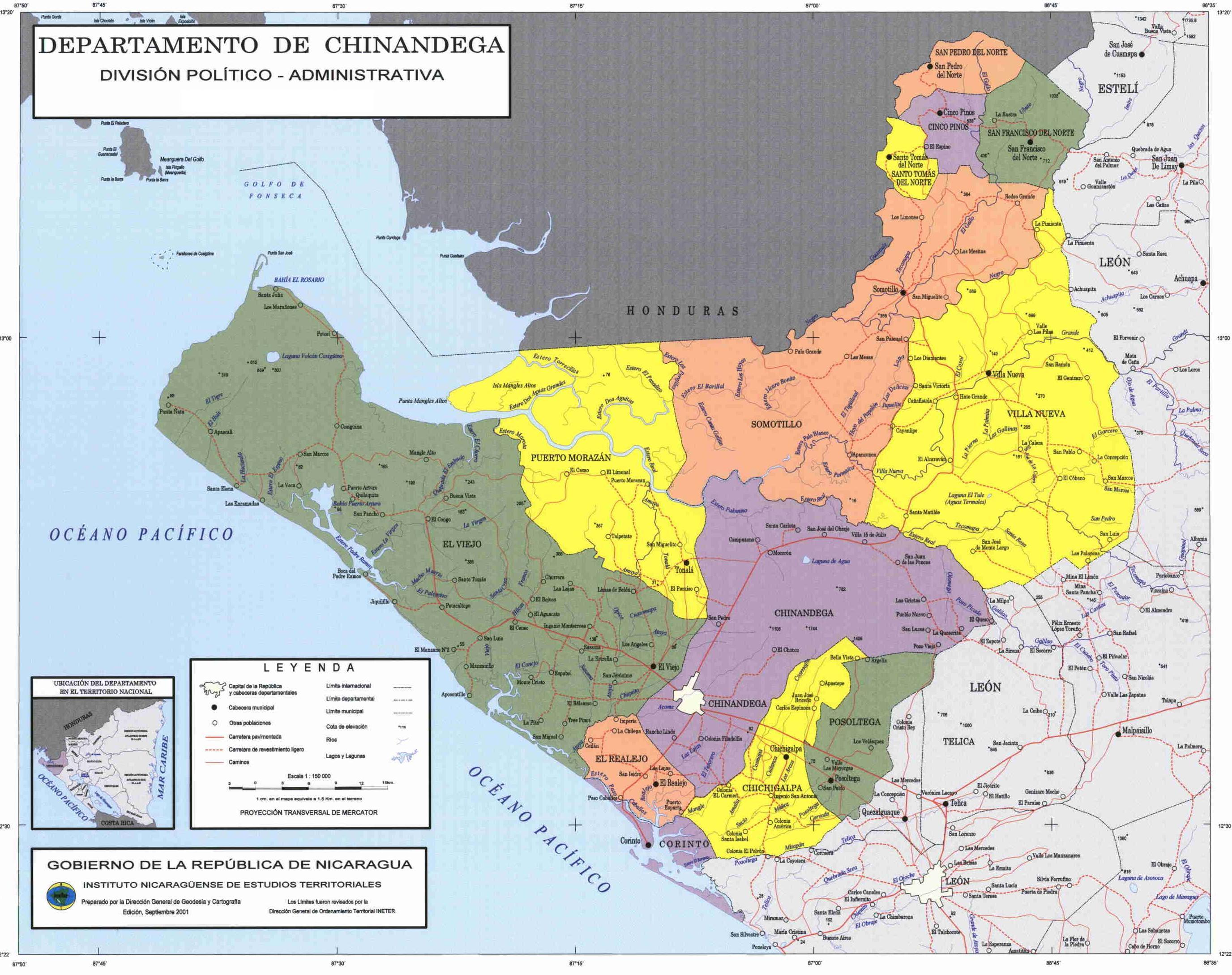 Chinandega Department Administrative Political Map, Nicaragua