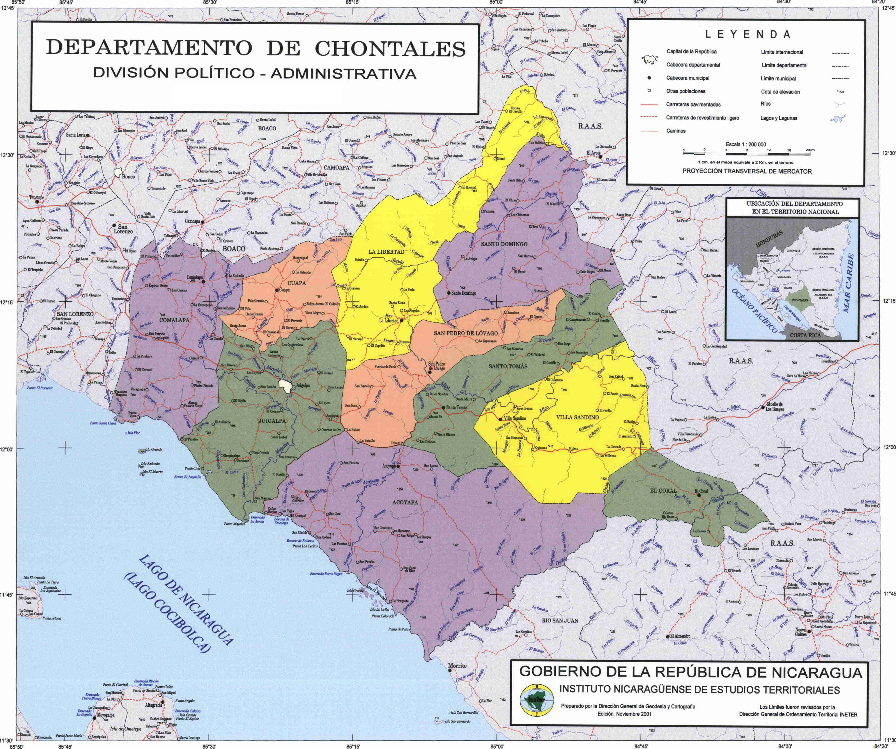Chontales Department Administrative Political Map, Nicaragua